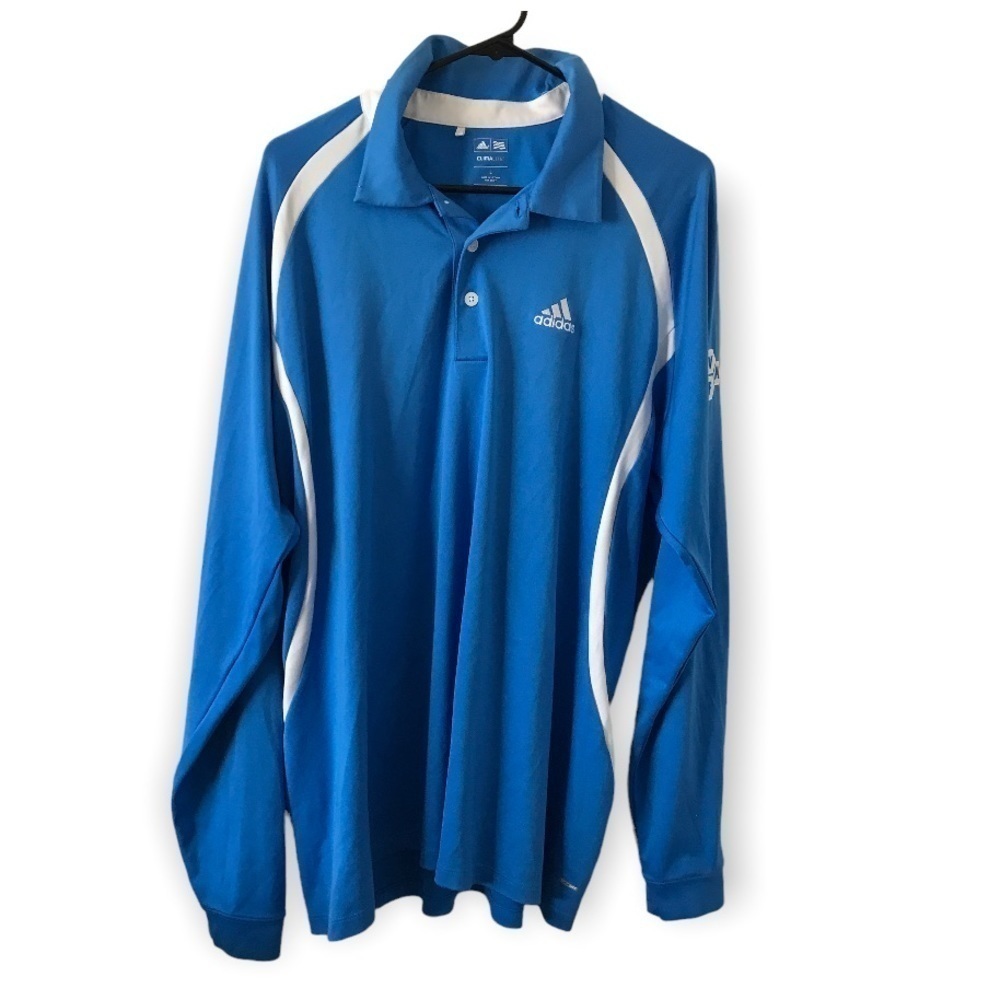 Adidas climalite light blue and white long sleeve collared shirt